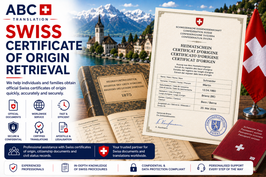 Swiss certificate of origin retrieval