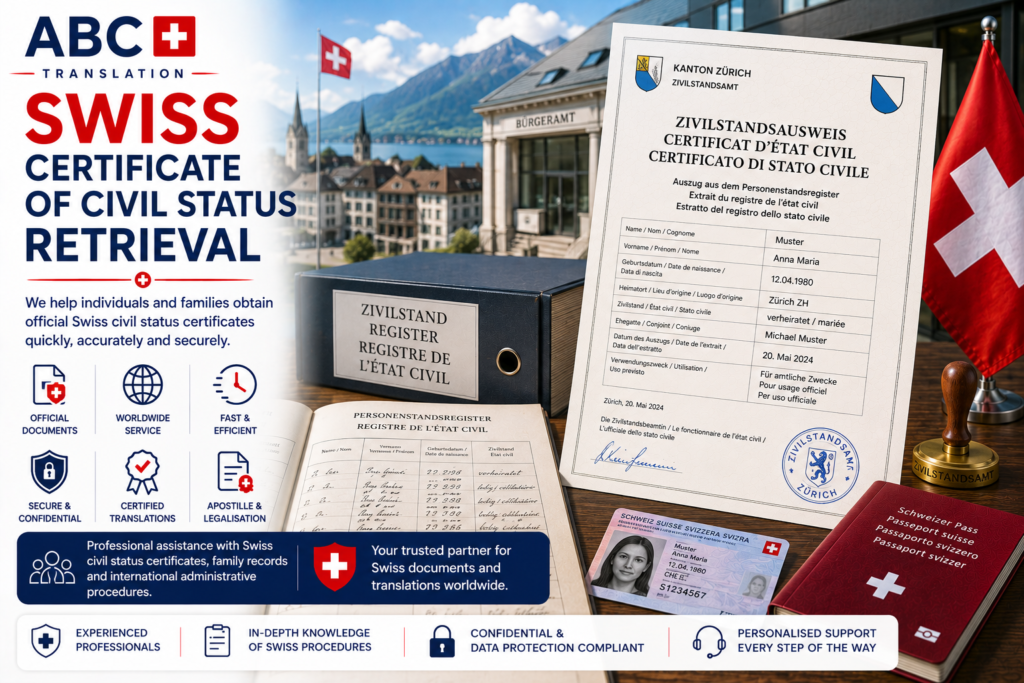 Swiss certificate of civil status retrieval