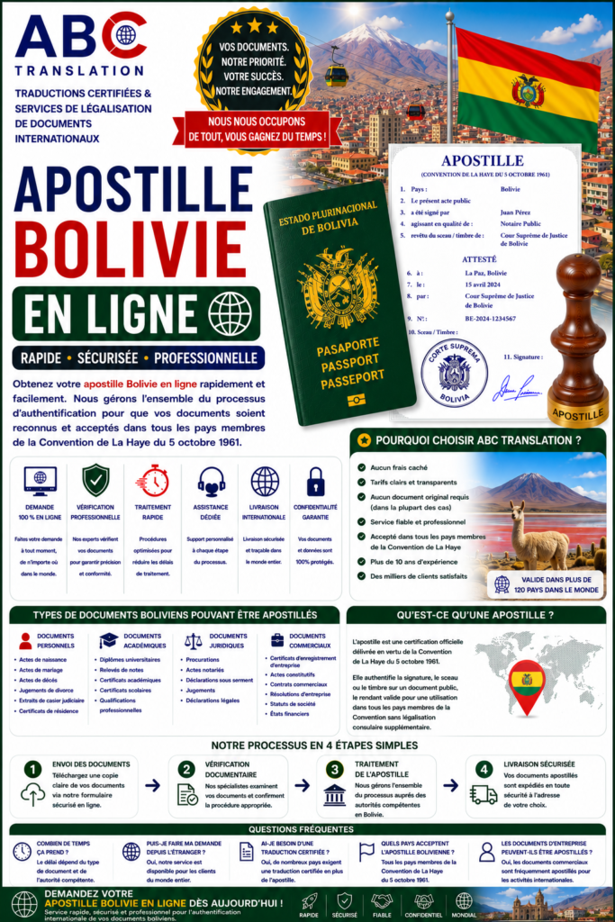 Apostille Bolivie en ligne