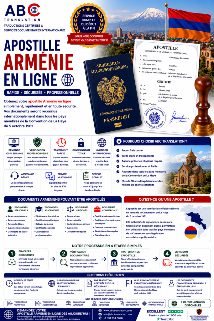 Apostille Arménie en ligne