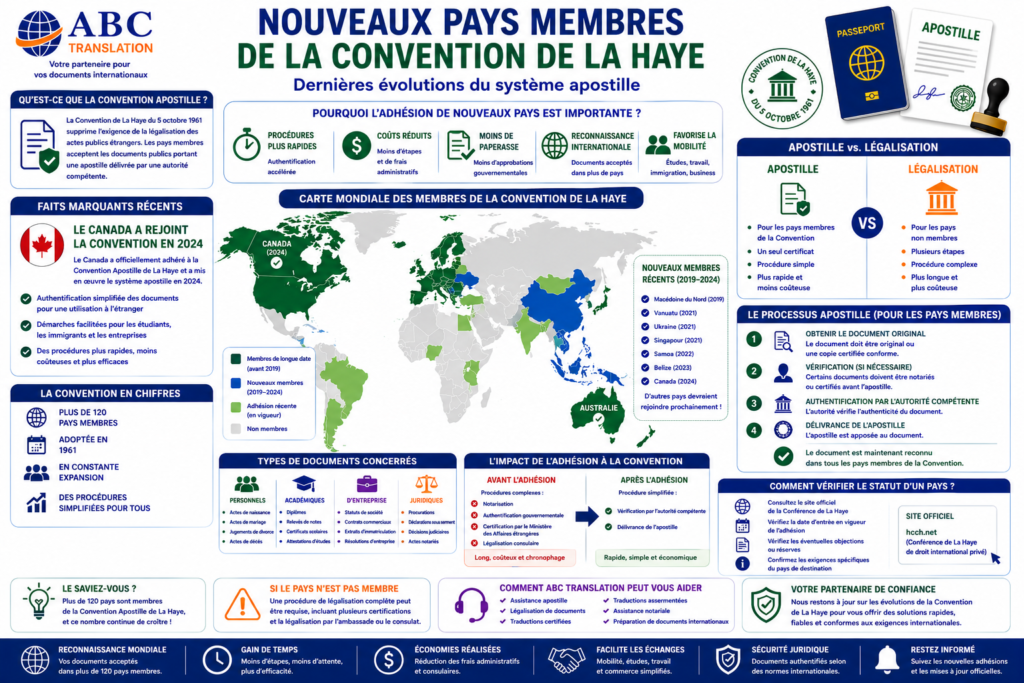 Nouveaux pays membres de la Convention de La Haye
