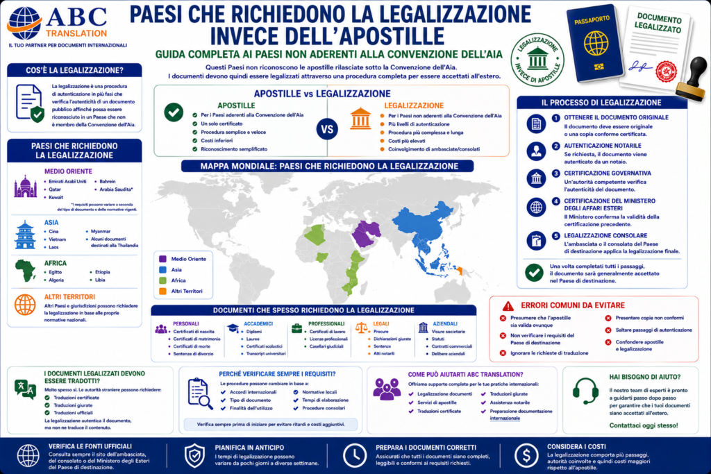 Paesi che richiedono la legalizzazione invece dell'apostille