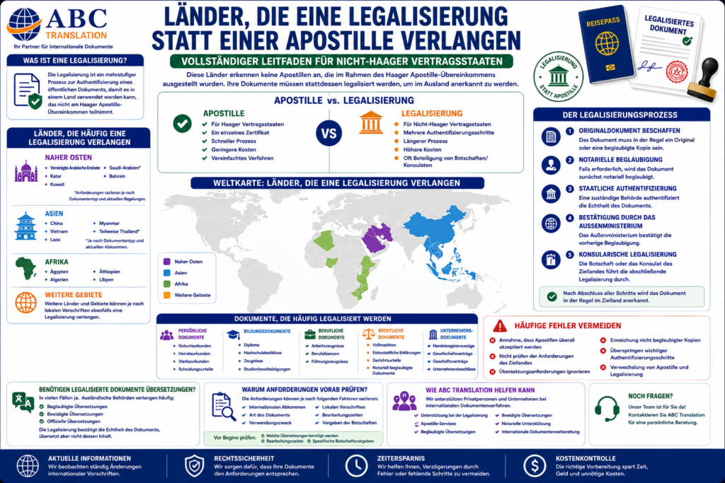 Länder die eine Legalisierung statt einer Apostille verlangen