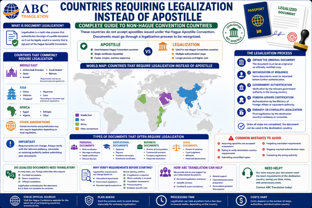 Countries Requiring Legalization Instead of Apostille