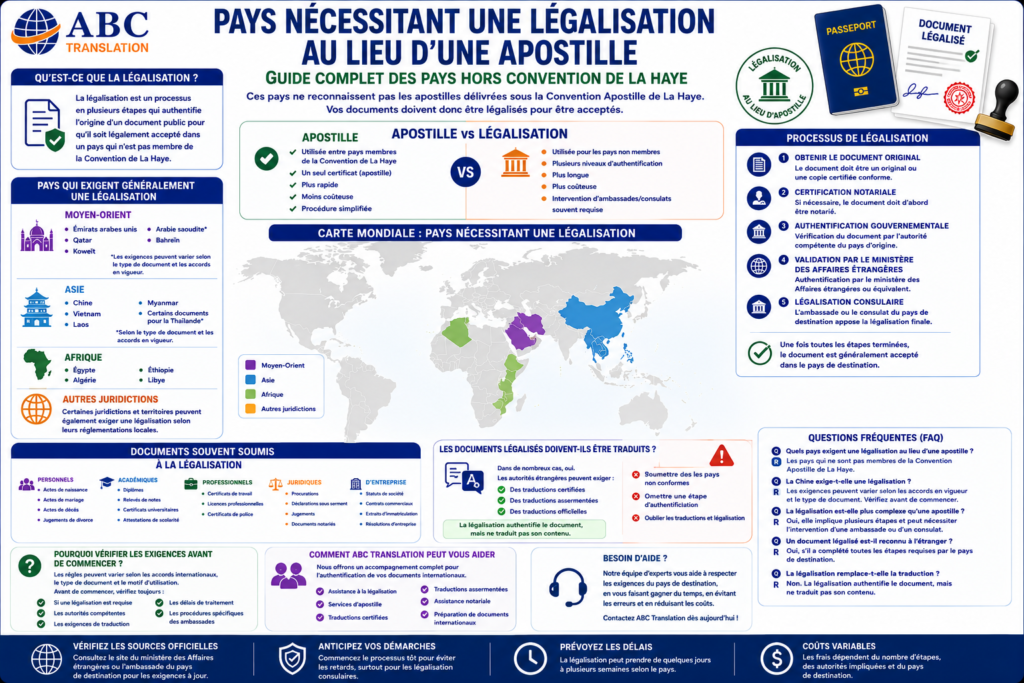 Pays nécessitant une légalisation au lieu d'une apostille