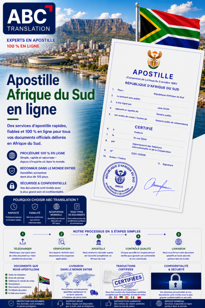Apostille Afrique du Sud en ligne