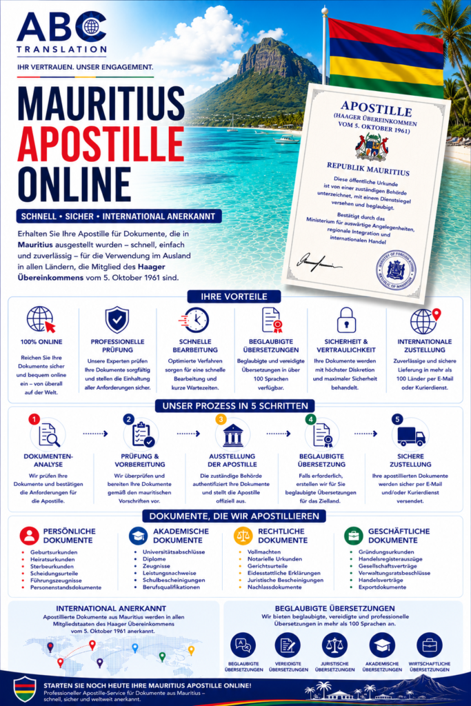Mauritius Apostille Online Schweiz