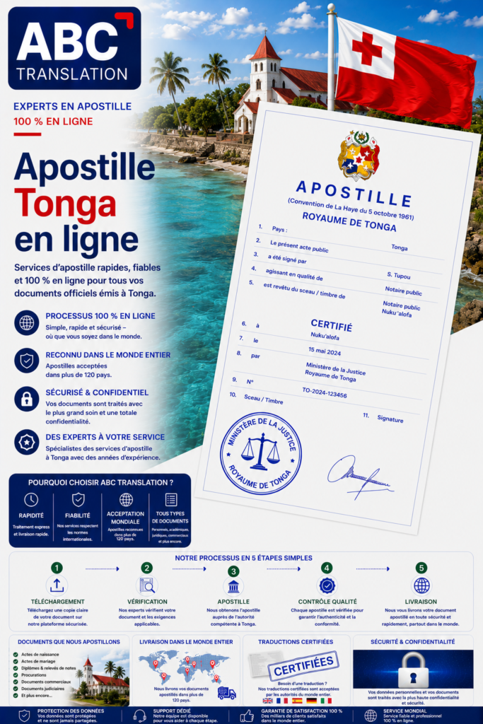 Apostille Tonga en ligne