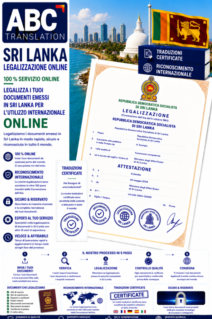 Legalizzazione Sri Lanka Online